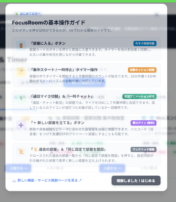 FocusRoom 基本操作ガイド（オンボーディング）
